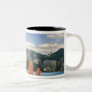 China. Hongkong. Victoria Harbor Hamn.A Två-Tonad Mugg