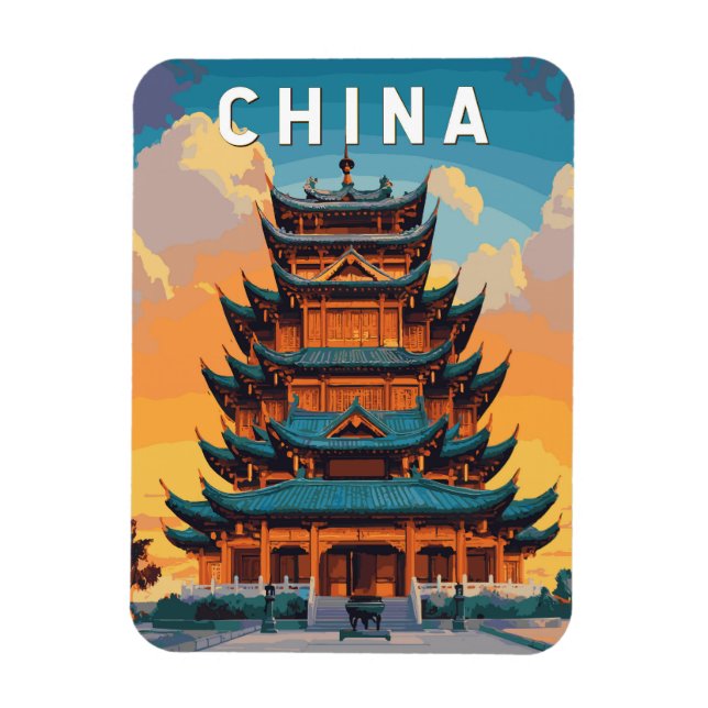 China Illustration Travel Art Vintage Magnet (Vertikal)