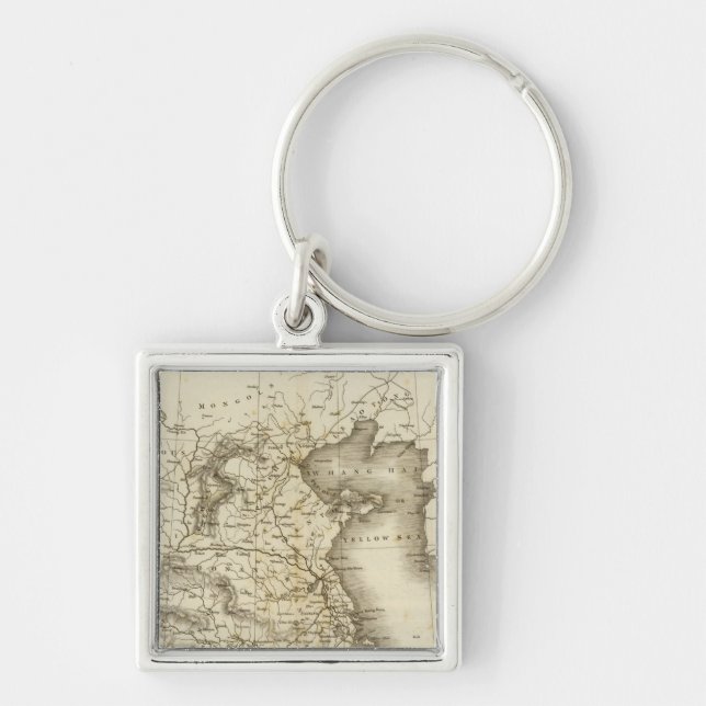 China, Japan Fyrkantig Silverfärgad Nyckelring (Framsidan)