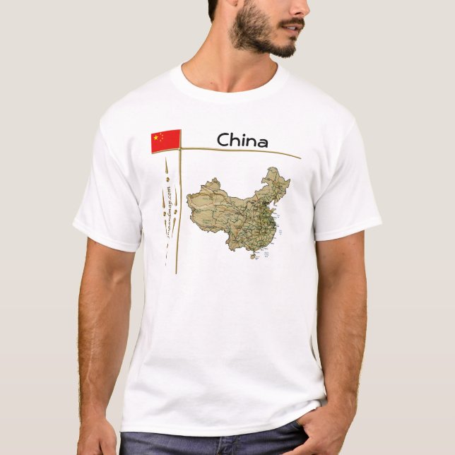 China Karta + Flagga + Rubrik T-skift T Shirt (Framsida)