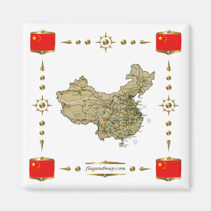 China Karta + Flaggor Magnet