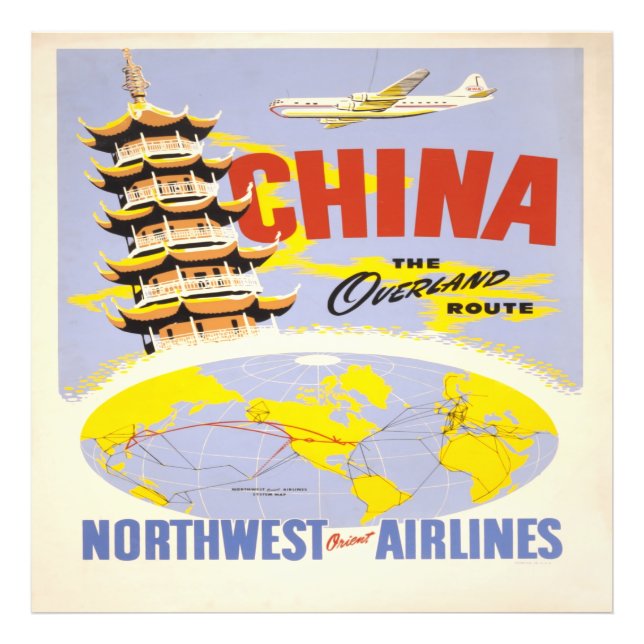 China, landvägen Northwest Orient Airline Fototryck (Framsidan)