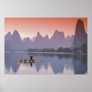China, Li River. En skarvfiskare. Poster