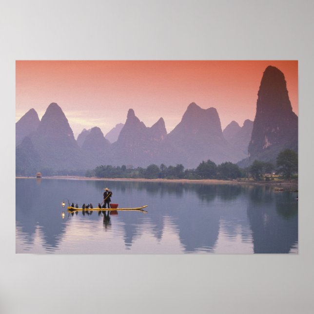 China, Li River. En skarvfiskare. Poster (Framsidan)