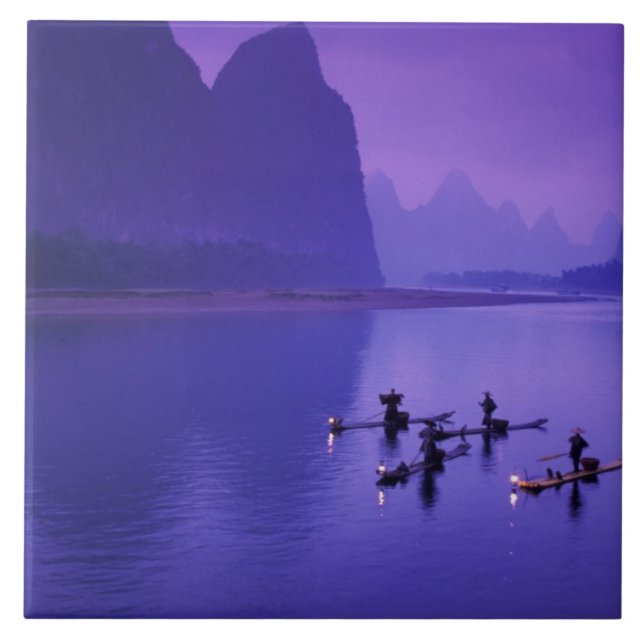 China, Li River. Skarvfiskare. Kakelplatta (Framsidan)