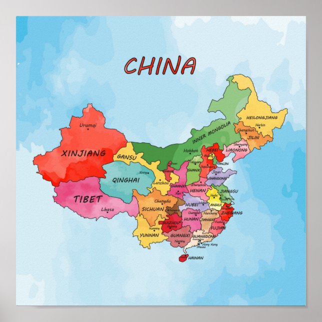China Map watercolor artwork Poster (Framsidan)