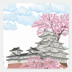 "China Palace with Sakura Träd - Elegant Orient" Fyrkantigt Klistermärke
