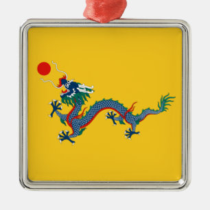 China Qing Dynasty Flagga (kinesisk dragon) (asiat Julgransprydnad Metall