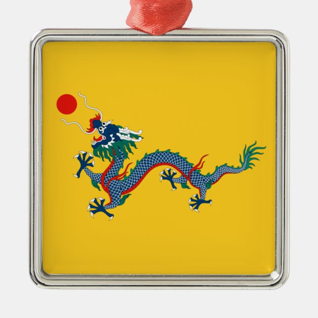 China Qing Dynasty Flagga (kinesisk dragon) (asiat Julgransprydnad Metall (Framsidan)