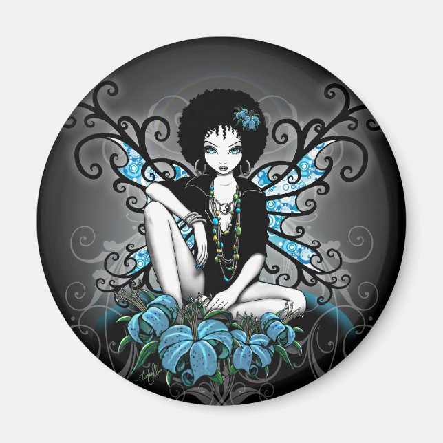 "China" Retro Teal Lillies Fairy Art Magnet (Framsidan)