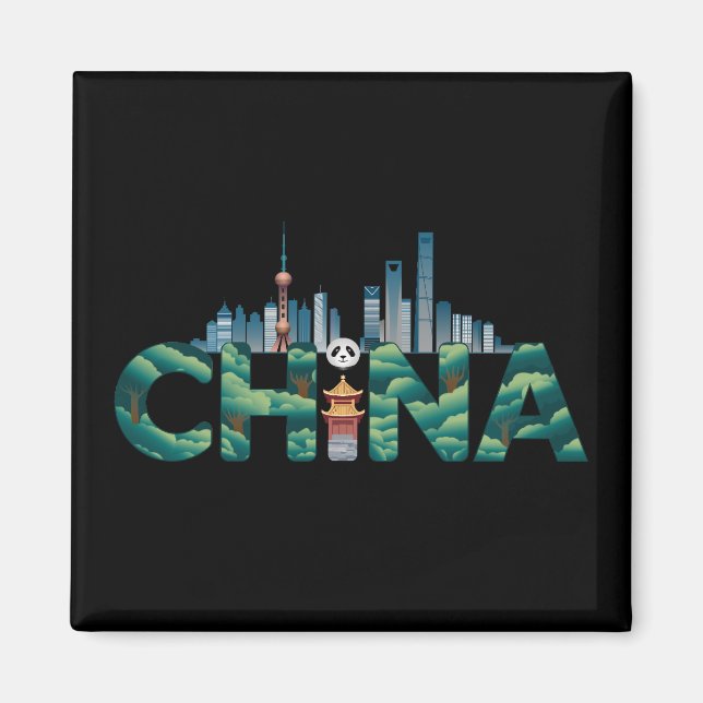 China Shanghai Temple Panda Magnet (Framsidan)