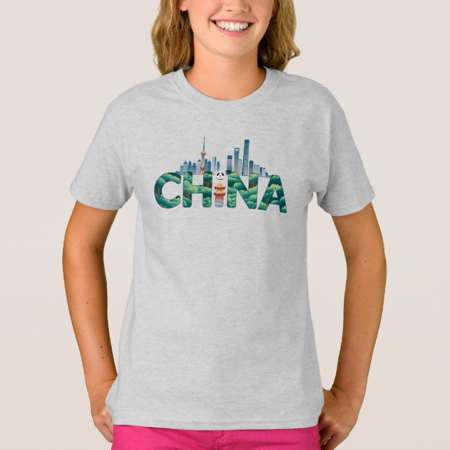 China Shanghai Temple Panda T Shirt (Framsida)