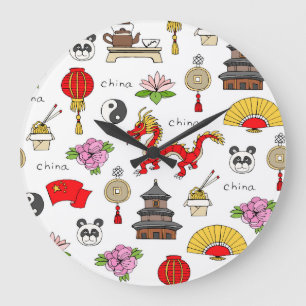 China Symboler Mönster Stor Klocka