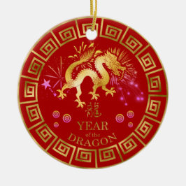 China Zodiac Dragon Red/Guld ID542 Julgransprydnad Keramik