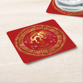 China Zodiac Dragon Red/Guld ID542 Underlägg Papper Kvadrat