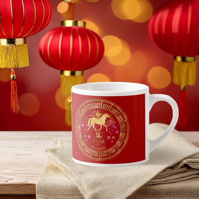 China Zodiac Horse Red/Guld ID542 Espressomugg (Skapare uppladdad)