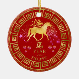China Zodiac Horse Red/Guld ID542 Julgransprydnad Keramik