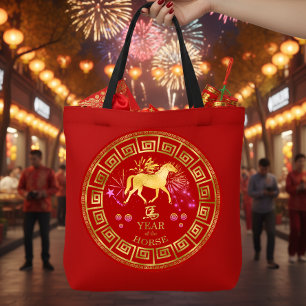 China Zodiac Horse Red/Guld ID542 Tygkasse