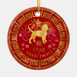 China Zodiac Hund Red/Guld ID542 Julgransprydnad Keramik