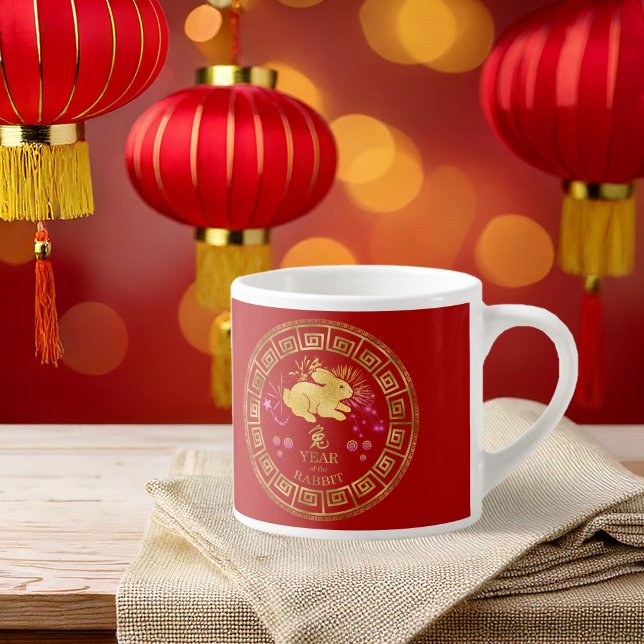 China Zodiac Rabbit Red/Guld ID542 Espressomugg (Skapare uppladdad)