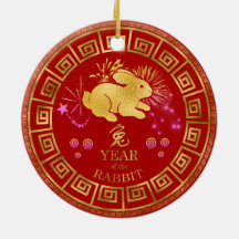 China Zodiac Rabbit Red/Guld ID542