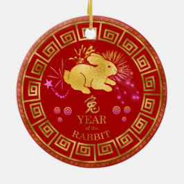 China Zodiac Rabbit Red/Guld ID542 Julgransprydnad Keramik