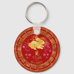 China Zodiac Rabbit Red/Guld ID542 Nyckelring