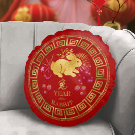 China Zodiac Rabbit Red/Guld ID542 Rund Kudde