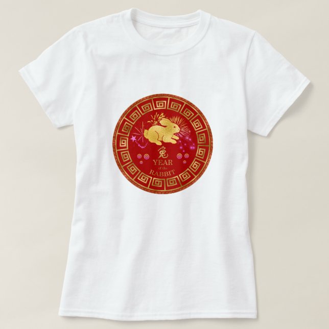 China Zodiac Rabbit Red/Guld ID542 T Shirt (Design framsida)