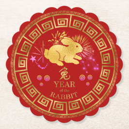 China Zodiac Rabbit Red/Guld ID542 Underlägg Papper