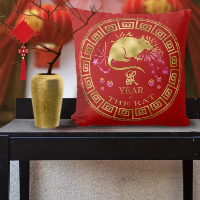 China Zodiac Råtta Red/Guld ID542 Kudde (Skapare uppladdad)