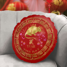 China Zodiac Råtta Red/Guld ID542 Rund Kudde