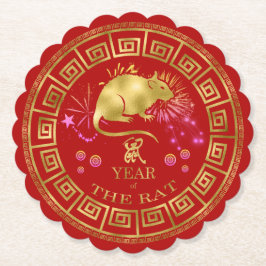 China Zodiac Råtta Red/Guld ID542 Underlägg Papper