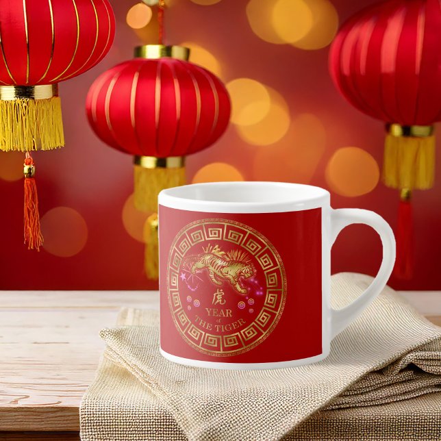 China Zodiac Tiger Red/Guld ID542 Espressomugg (Skapare uppladdad)