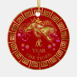 China Zodiac Tiger Red/Guld ID542 Julgransprydnad Keramik