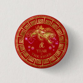 China Zodiac Tiger Red/Guld ID542 Knapp