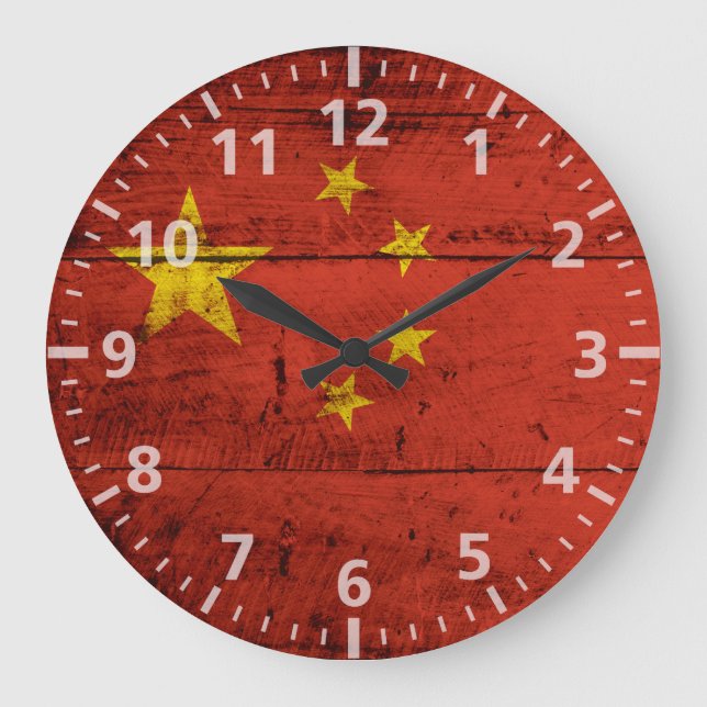 Chinaflagga på gammalt Wood korn Stor Klocka (Framsida)