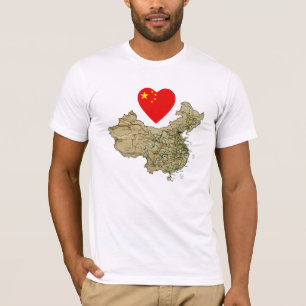 Chinaflaggahjärta och kartaT-tröja T-shirt