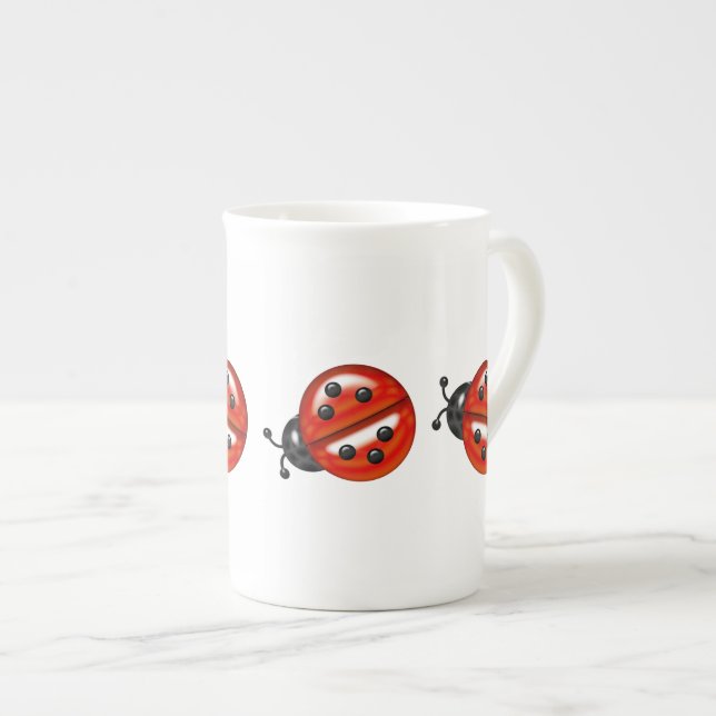 Chinan Cute White & Red Ladybug Bone Benporslin Mugg (Framsida höger)