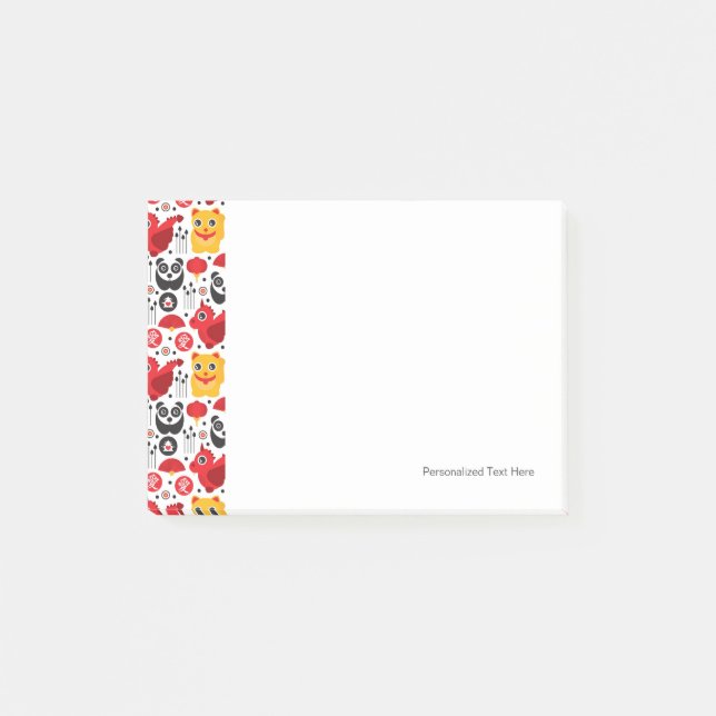 Chinans lyckliga katt, drake och panda post-it block (Framsida)