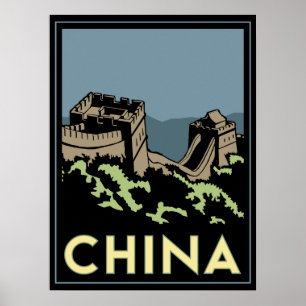 chinans underbara vägg asia art deco retro-rörelse poster