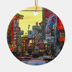 Chinatown i Bangkok Thailand - Altered Photo Julgransprydnad Keramik