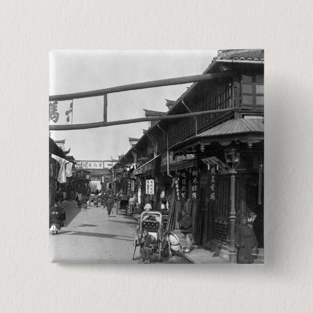 Chinatown i Shanghai, sent - århundrade för th 19 Knapp (Framsida)