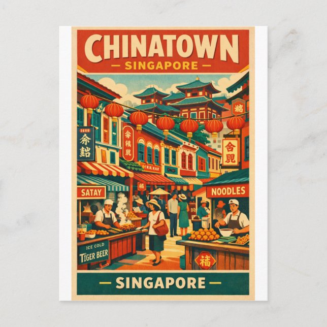 Chinatown in Singapore retro travel Vykort (Framsida)