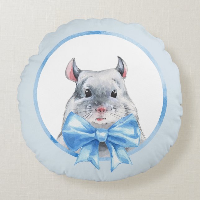 Chinchilla 1. Blå båge Rund Kudde (Framsidan)