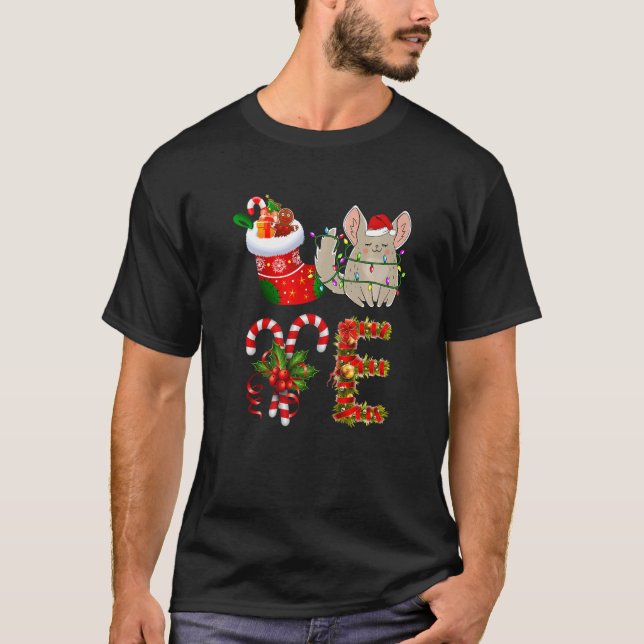 Chinchilla Christmas Lights Led Santa Hat Christma T Shirt (Framsida)