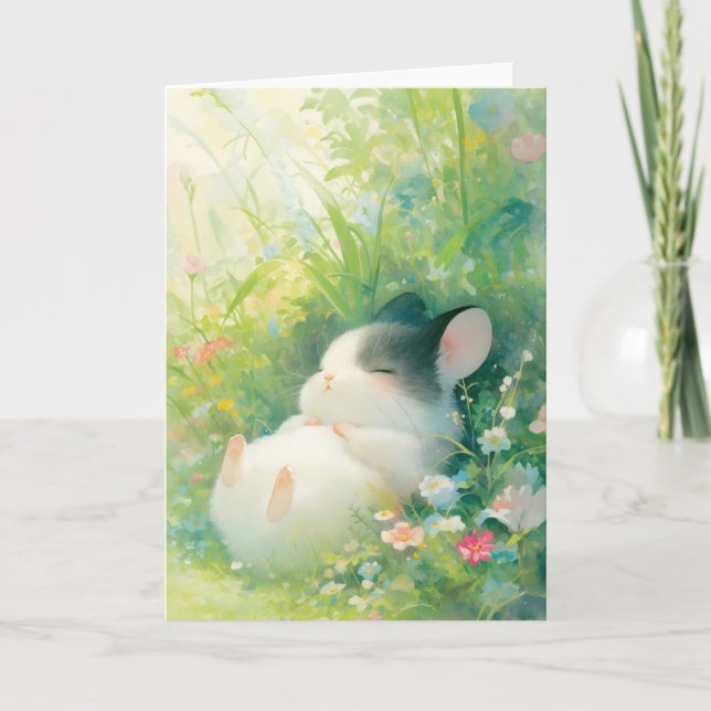 Chinchilla Fredlig Blommig Sömn Kort (Framsida)