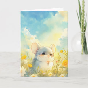 Chinchilla Glädjefull Blick på Vildblommor Kort