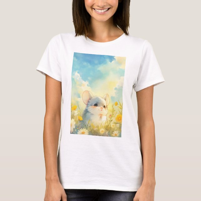 Chinchilla Glatt Glimpse av Wildblommor T Shirt (Framsida)