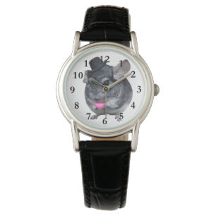 Chinchilla med top hatinnehavtekoppen armbandsur